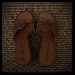 A cute denim pair of heels/wedges!